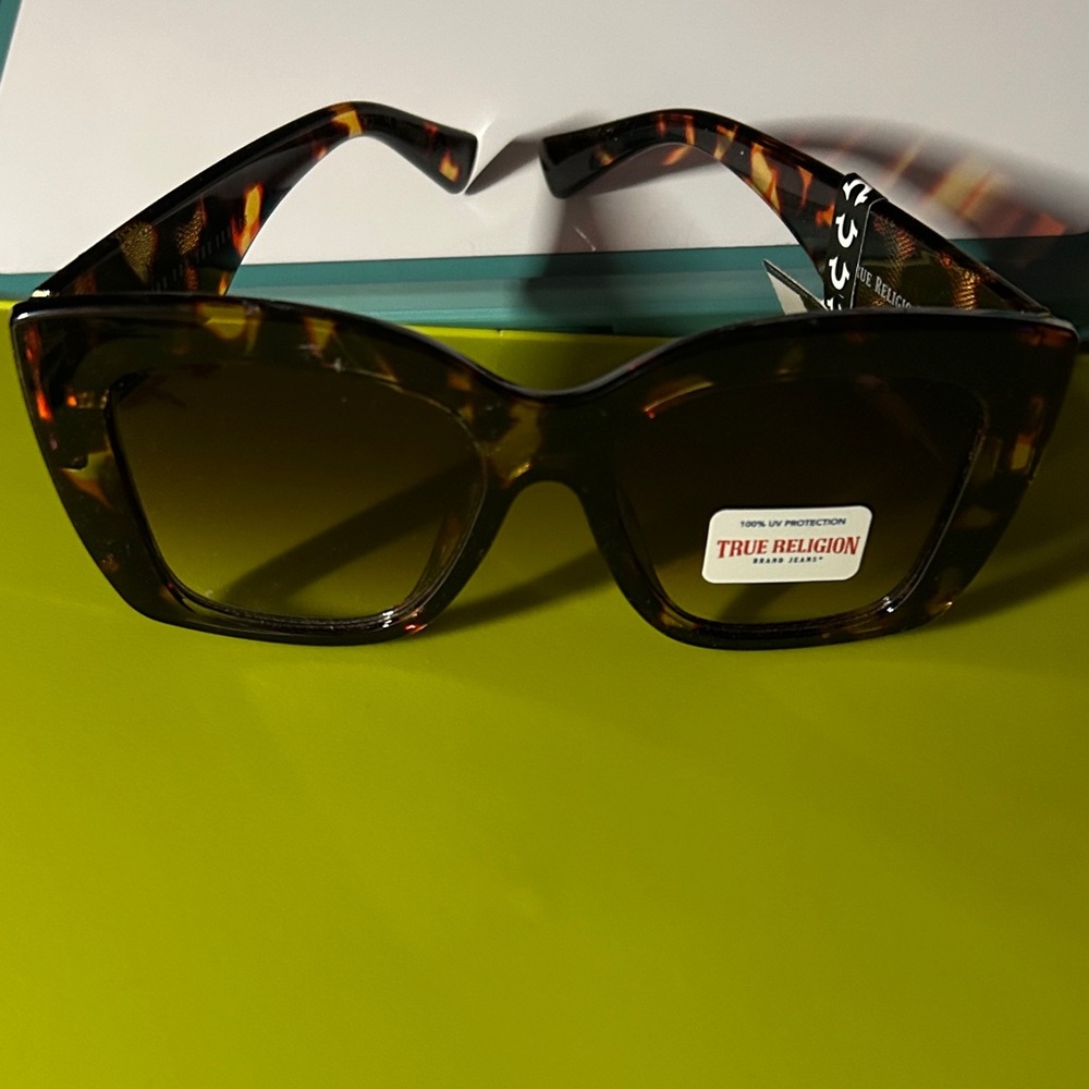 True Religion Tortoiseshell Frame Sunglasses with Brown Gradient Lenses